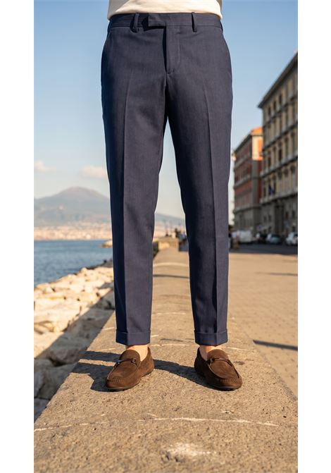 PT Torino Blue Virgin Wool Trousers Master Fit with Front Pleat PT TORINO |  | CO-AFMAZ00CL10345